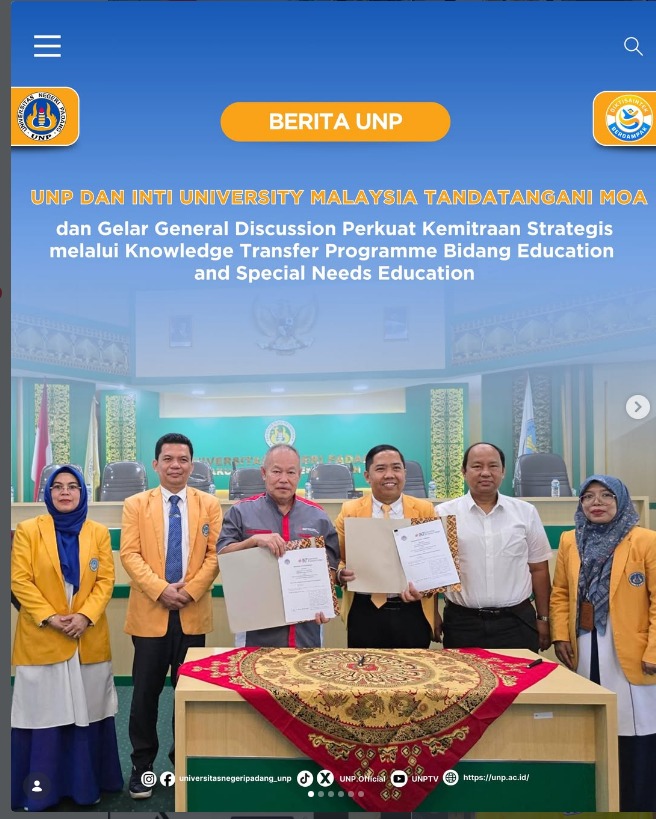 PKS (MoA) antara Universitas Negeri Padang dengan INTI International University