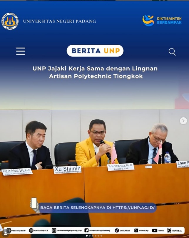 PKS  antara Universitas Negeri Padang dengan Lingnan Artisan Polytechnic, Tiongkok